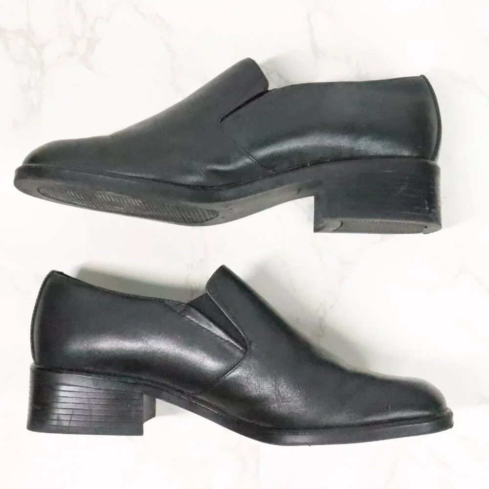 Croft & Barrow Womens 8M Katie Black Leather Chunky Y2K Square Toe Loafer Shoes - Picture 6 of 10